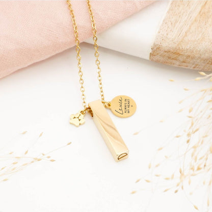 Minimalist pet memorial pendant with custom engraving – modern keepsake necklace for preserving pet ashes