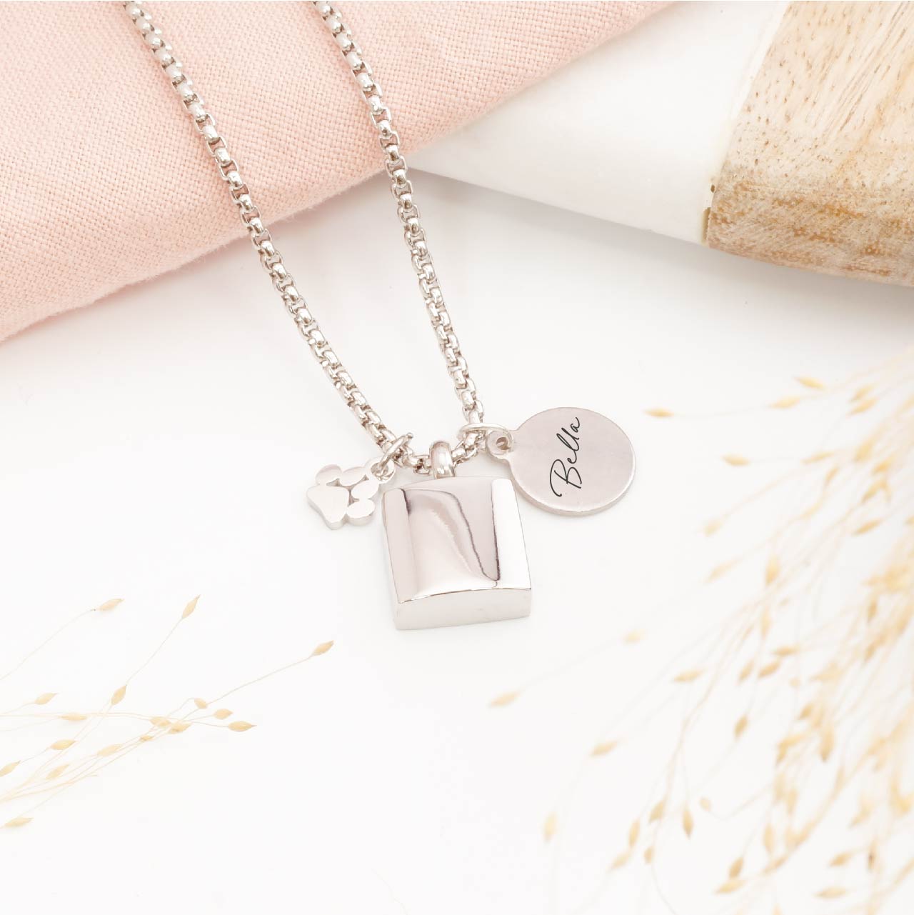 Personalised pet memorial pendant with custom engraving – modern keepsake necklace for preserving pet ashes