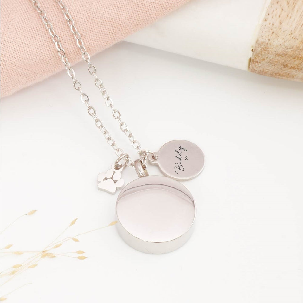 Pet paw memorial pendant with engraved tag – meaningful remembrance necklace for loss of a beloved pet