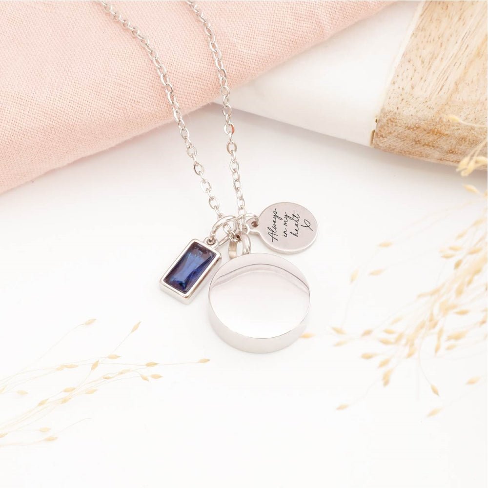 Circular memorial pendant with birthstone – meaningful remembrance necklace for baby loss or parent loss