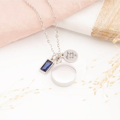 Circular memorial pendant with birthstone – meaningful remembrance necklace for baby loss or parent loss
