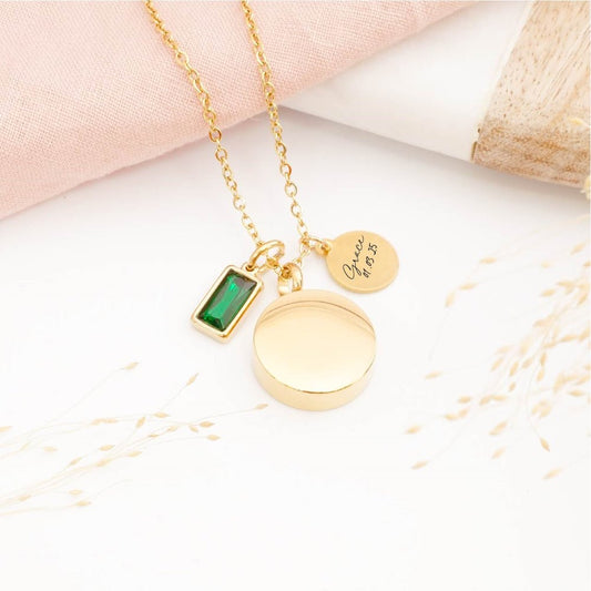 Personalised circular cremation necklace – memorial jewellery for ashes, sympathy gift for grieving parents