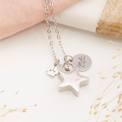 Personalised Star pet memorial pendant with engraved tag – meaningful remembrance necklace for loss of a beloved pet