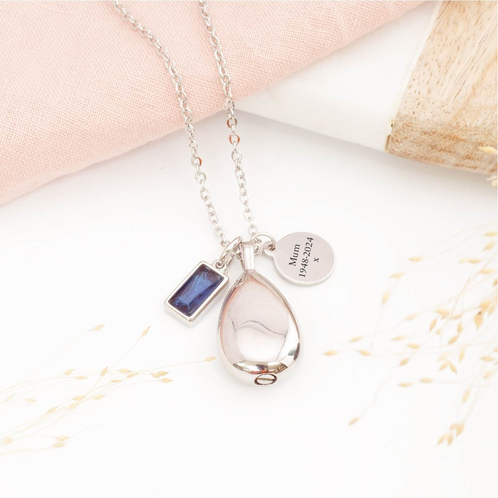 Teardrop memorial pendant with birthstone – meaningful remembrance necklace for baby loss or parent loss