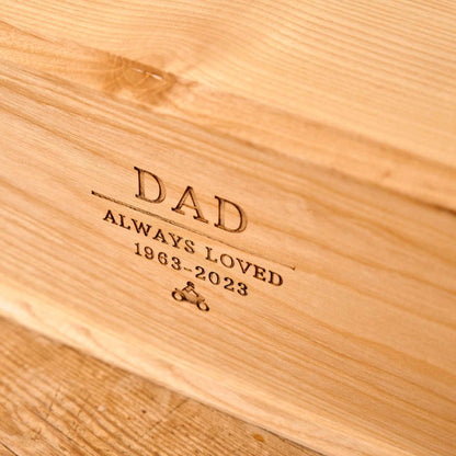 Detailed view of personalised ash wood urn with engraving for human ashes – custom ashes urn
