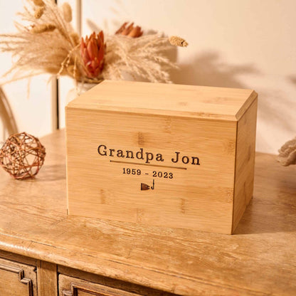 Handcrafted bamboo urn with custom engraving for human ashes – sustainable ashes keepsake
