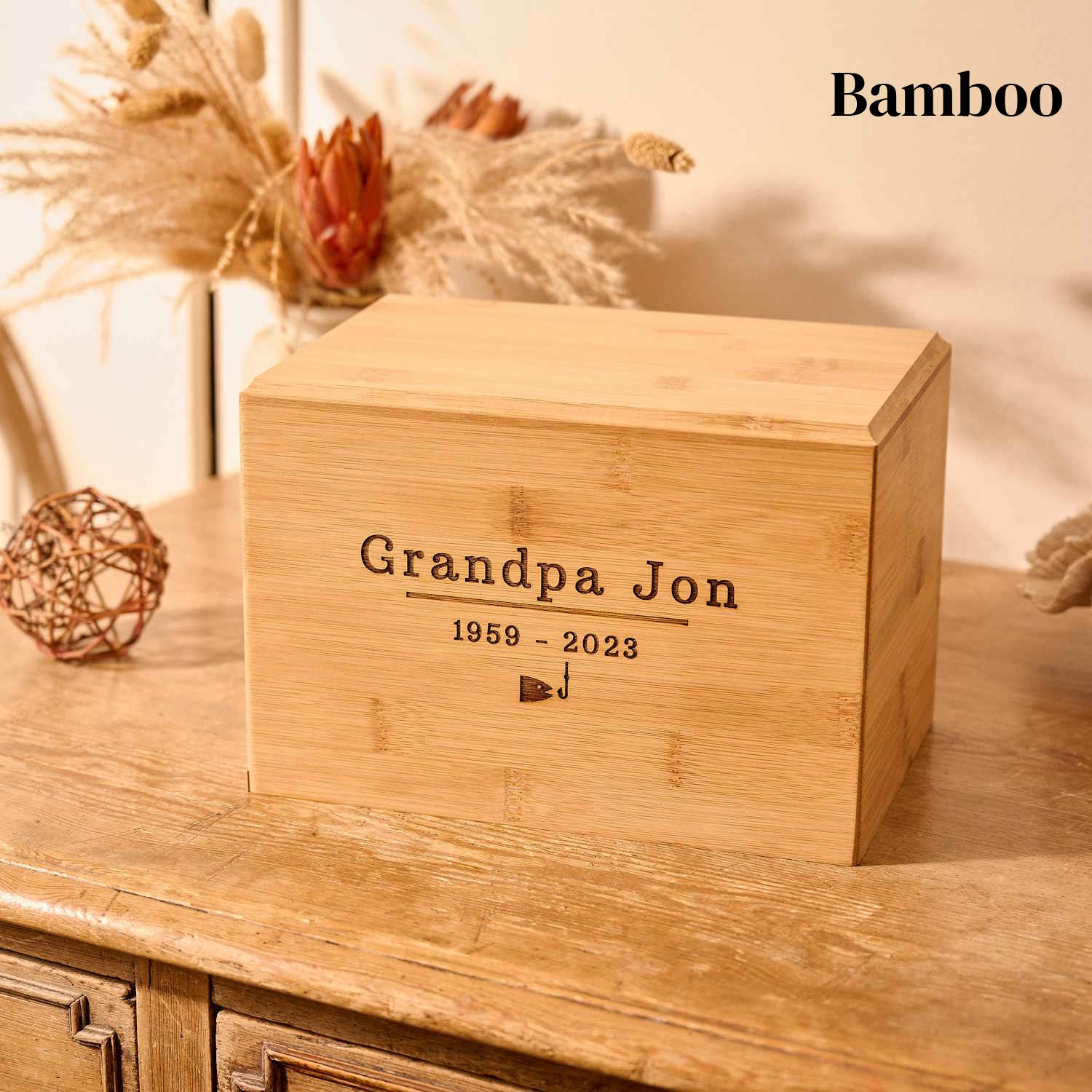 Personalised bamboo wood cremation urn for human ashes – eco-friendly wooden urn