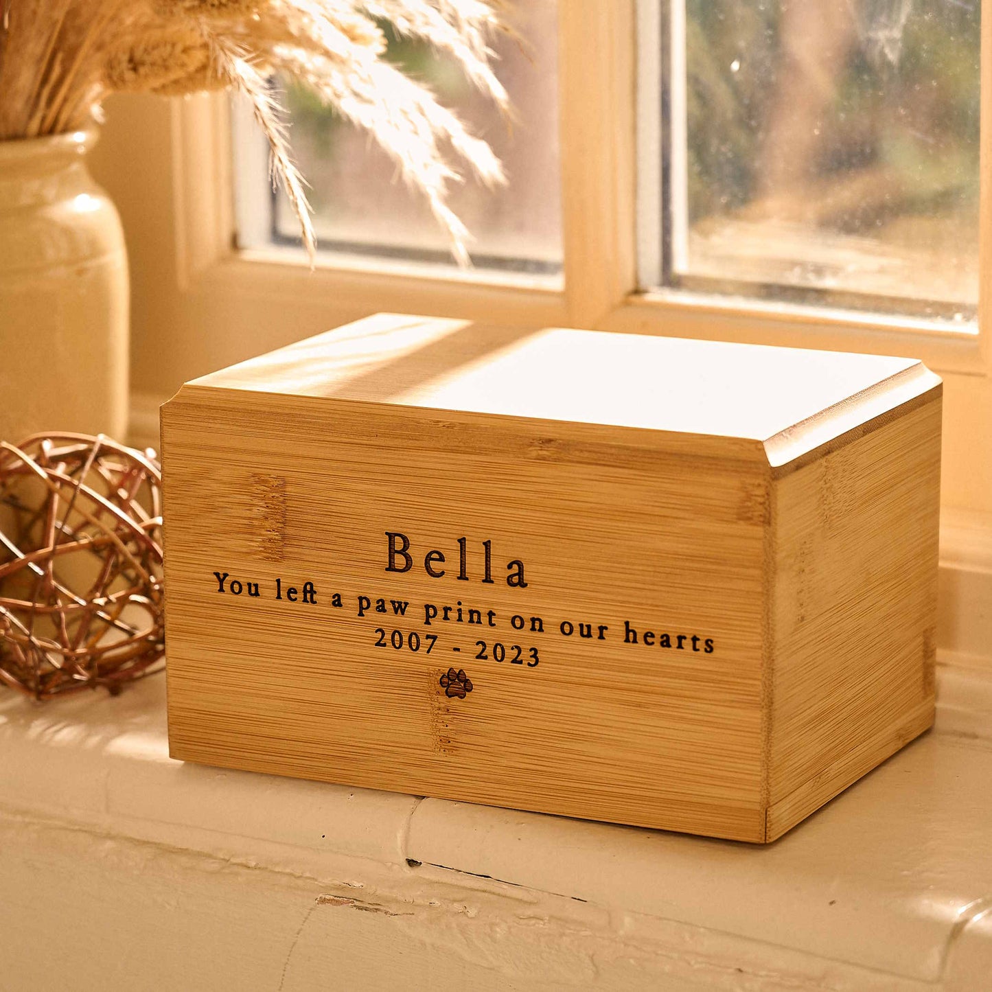 Personalised bamboo wood pet cremation urn – eco-friendly wooden urn for pet ashes