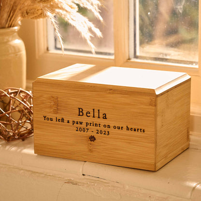 Personalised bamboo wood pet cremation urn – eco-friendly wooden urn for pet ashes