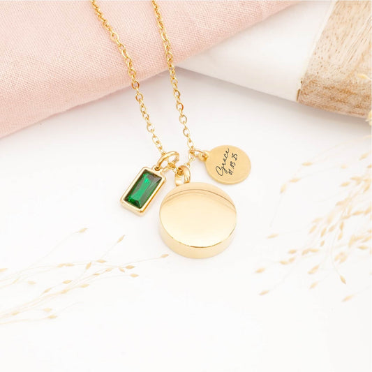 Personalised circular cremation necklace – memorial jewellery for ashes, sympathy gift for grieving parents