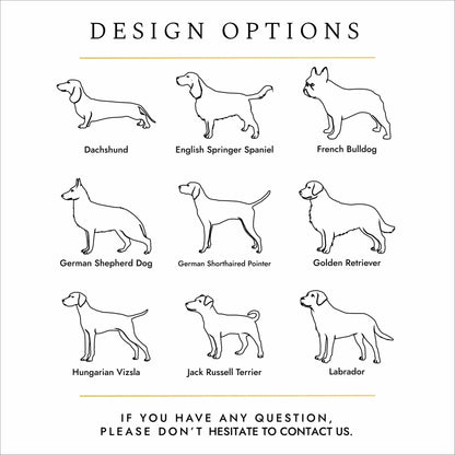 Pet urn engraving examples – dog silhouettes for dachshund, french bulldog, Golden Retriever, labrador and Jack Russell