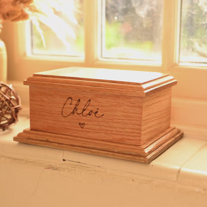 A video of a cremation urn for pet ashes sitting on a windowsill. It is a pet urn for a cat or dog.