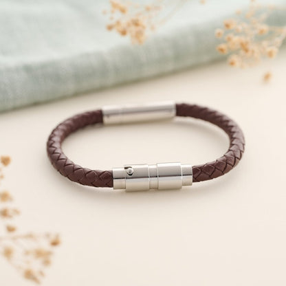 Round Braid Leather Cremation Bracelet for Ashes