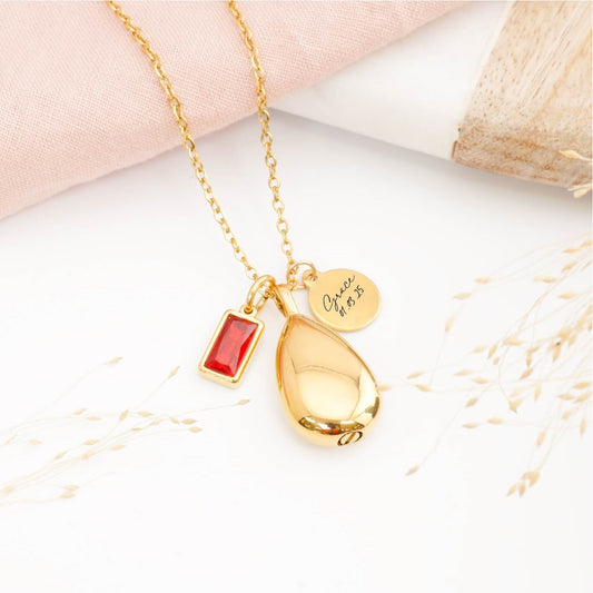 Personalised teardrop cremation necklace – memorial jewellery for ashes, sympathy gift for grieving parents