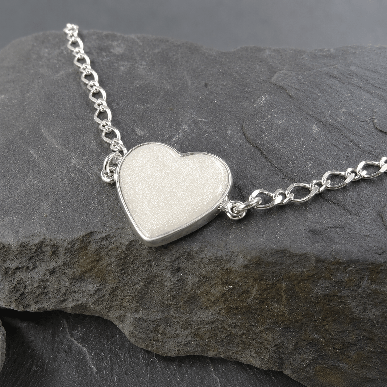 Silver Cremation Ashes Heart Chain Bracelet - Memorial Jewellery