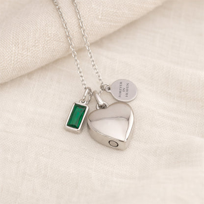 Silver Heart memorial pendant with birthstone and personalised tag – meaningful remembrance necklace for baby loss or parent loss