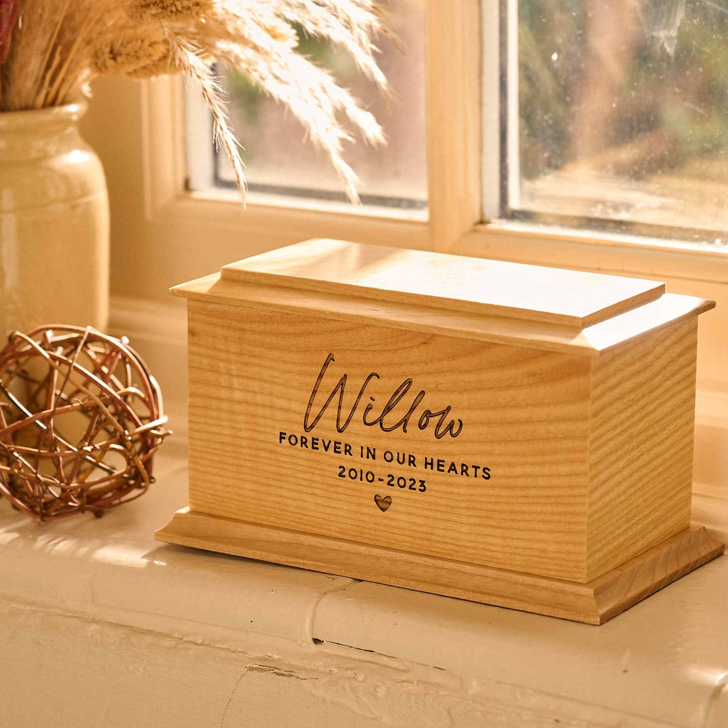 Bespoke ash wood pet cremation urn – custom pet memorial with engraving