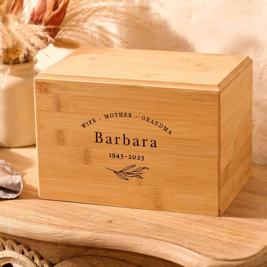 Personalised bamboo wood cremation urn – eco-friendly solid wood urn for ashes