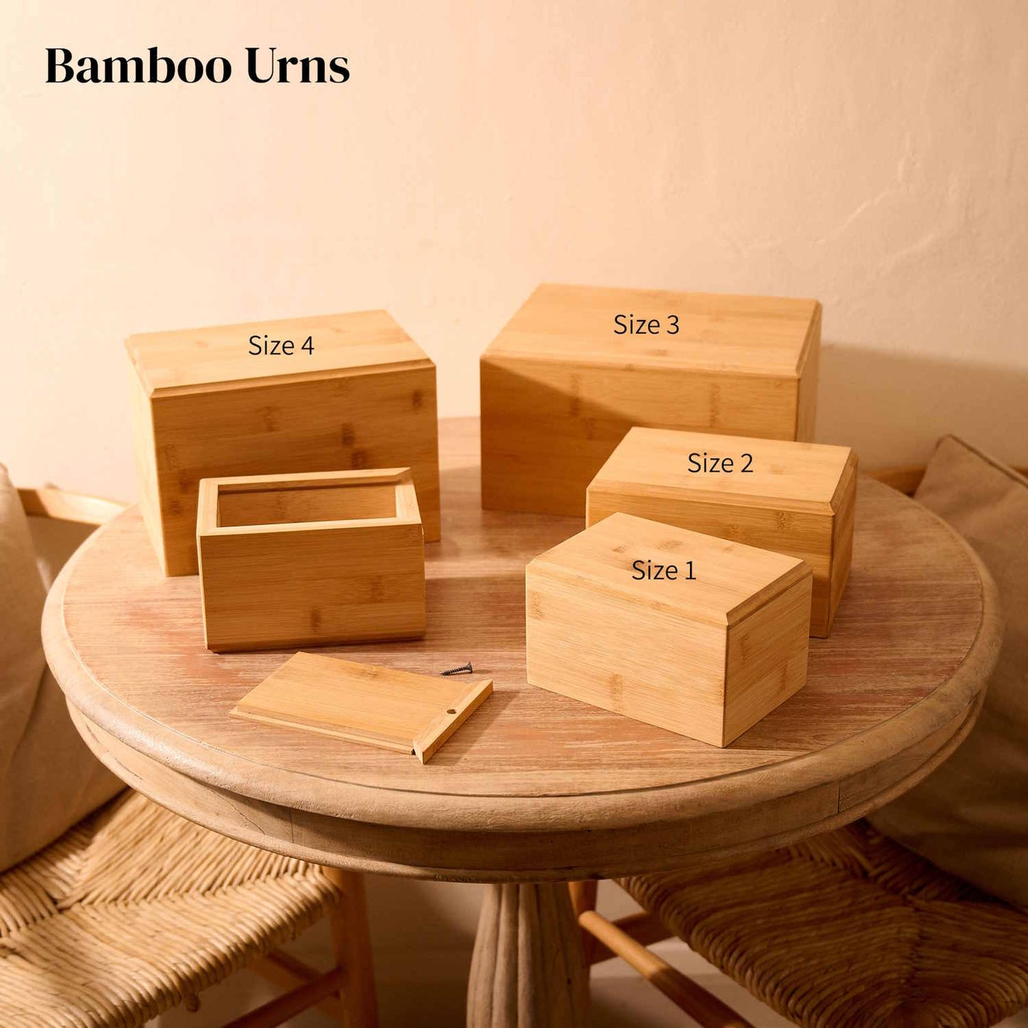 Range of bamboo wood pet cremation urn sizes – sustainable personalised pet urns