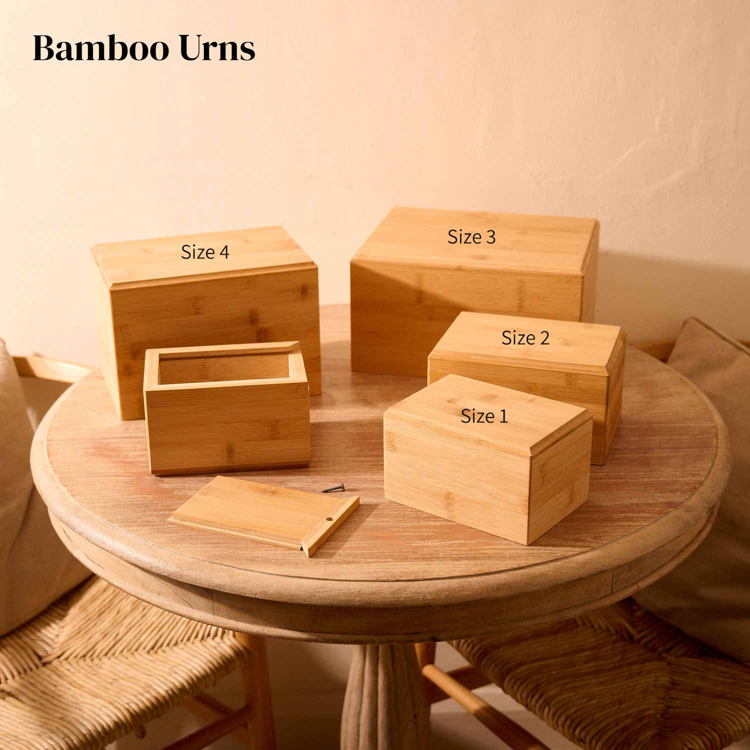 Range of bamboo wood pet cremation urn sizes – sustainable personalised pet urns