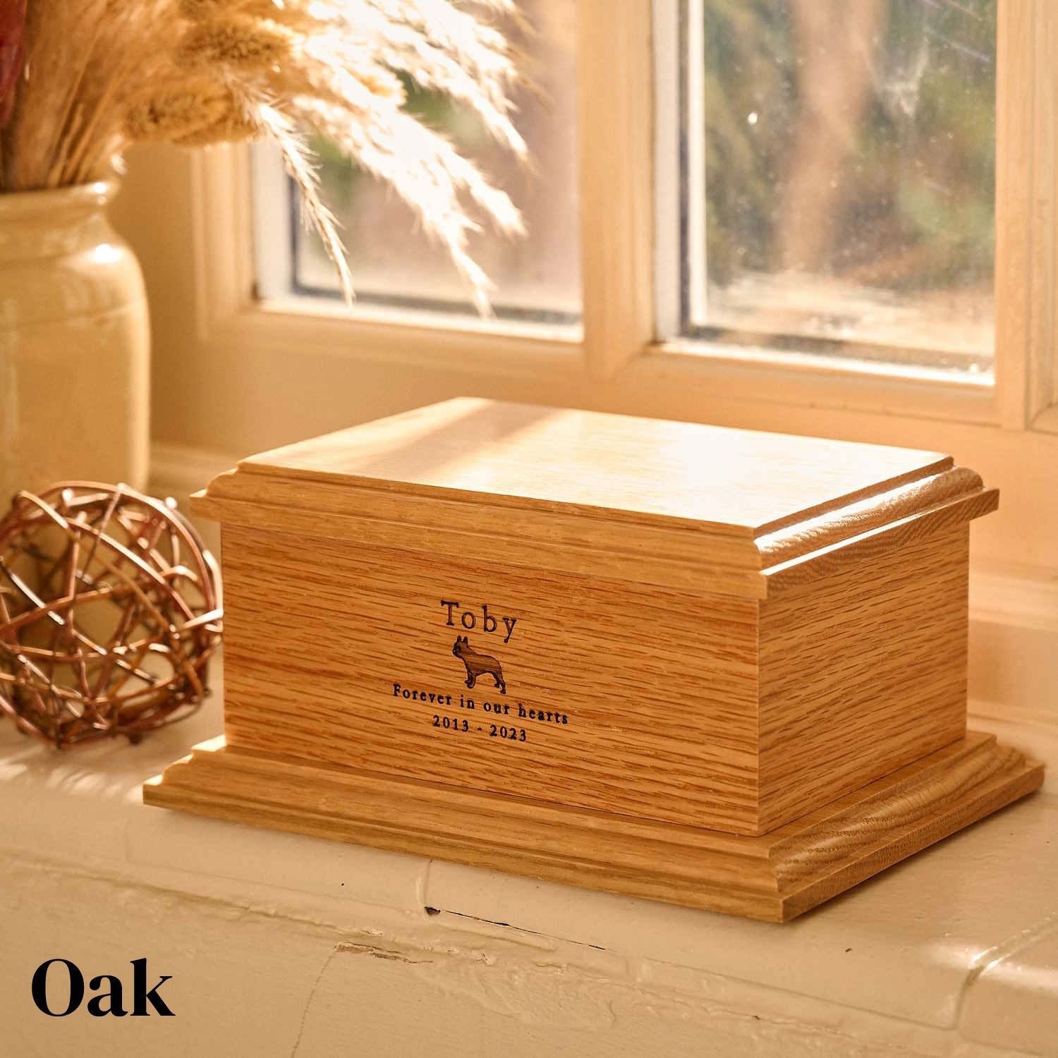 Personalised oak wood pet cremation urn – handcrafted wooden memorial urn for pet ashes