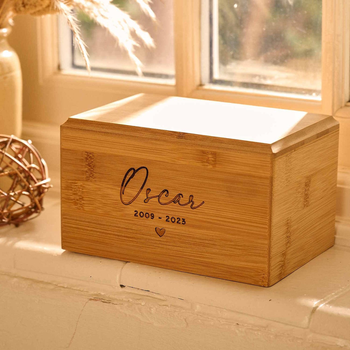 Small personalised pet urn in bamboo wood – eco-friendly pet ashes keepsake